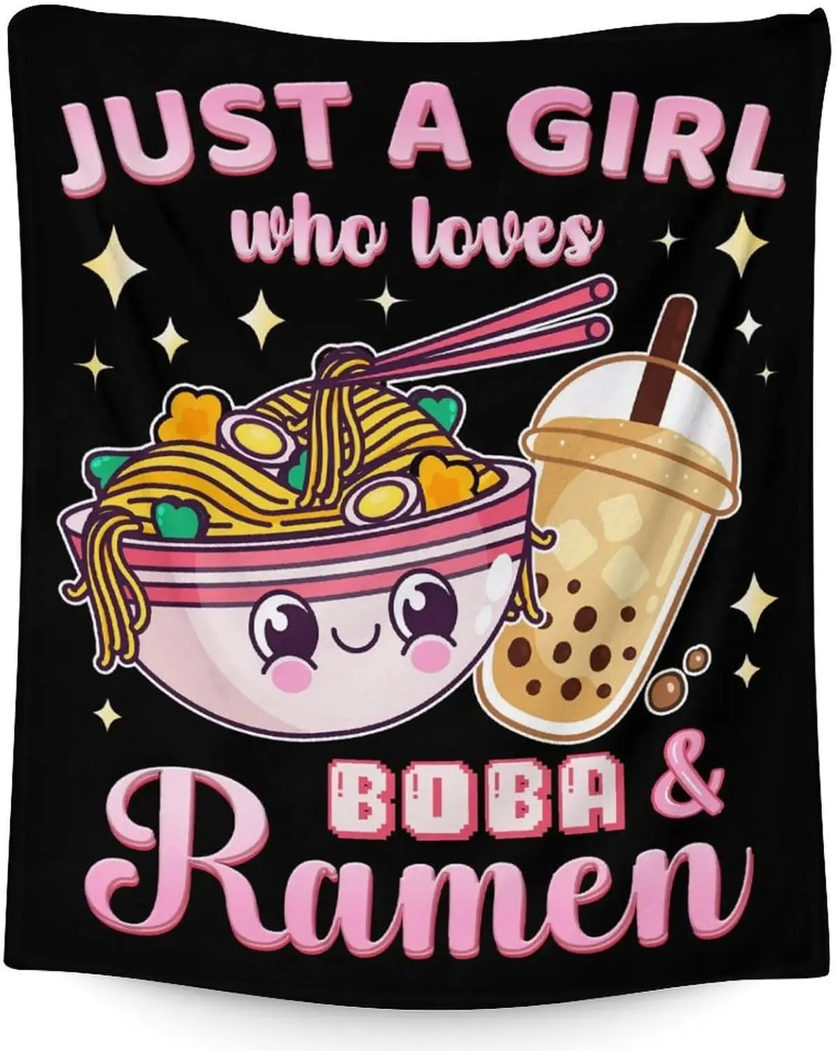 Cute Girls Throw Blanket Gifts Kids Ramen Lovers - 40 X 50 Inches Black Soft Flannel Food Blankets For Couch Sofa Chair Bed