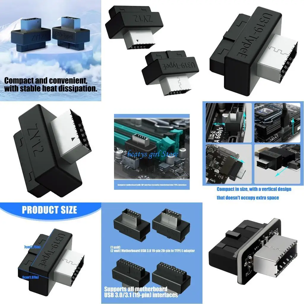 

C7AB Compact USB3.0 19Pin 20Pin to Type E Connectors Saving Space in Computer Case