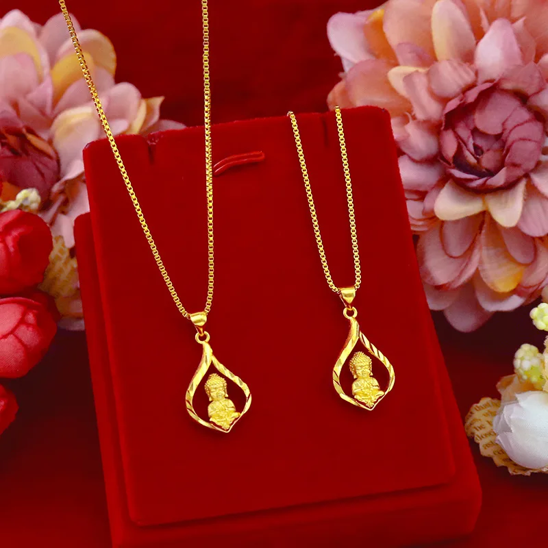 

Women's Ethnic Style 9999 24K Real Gold Small Buddha Pendant Necklace Small Buddha Collarbone Chain for Women Mom Mother