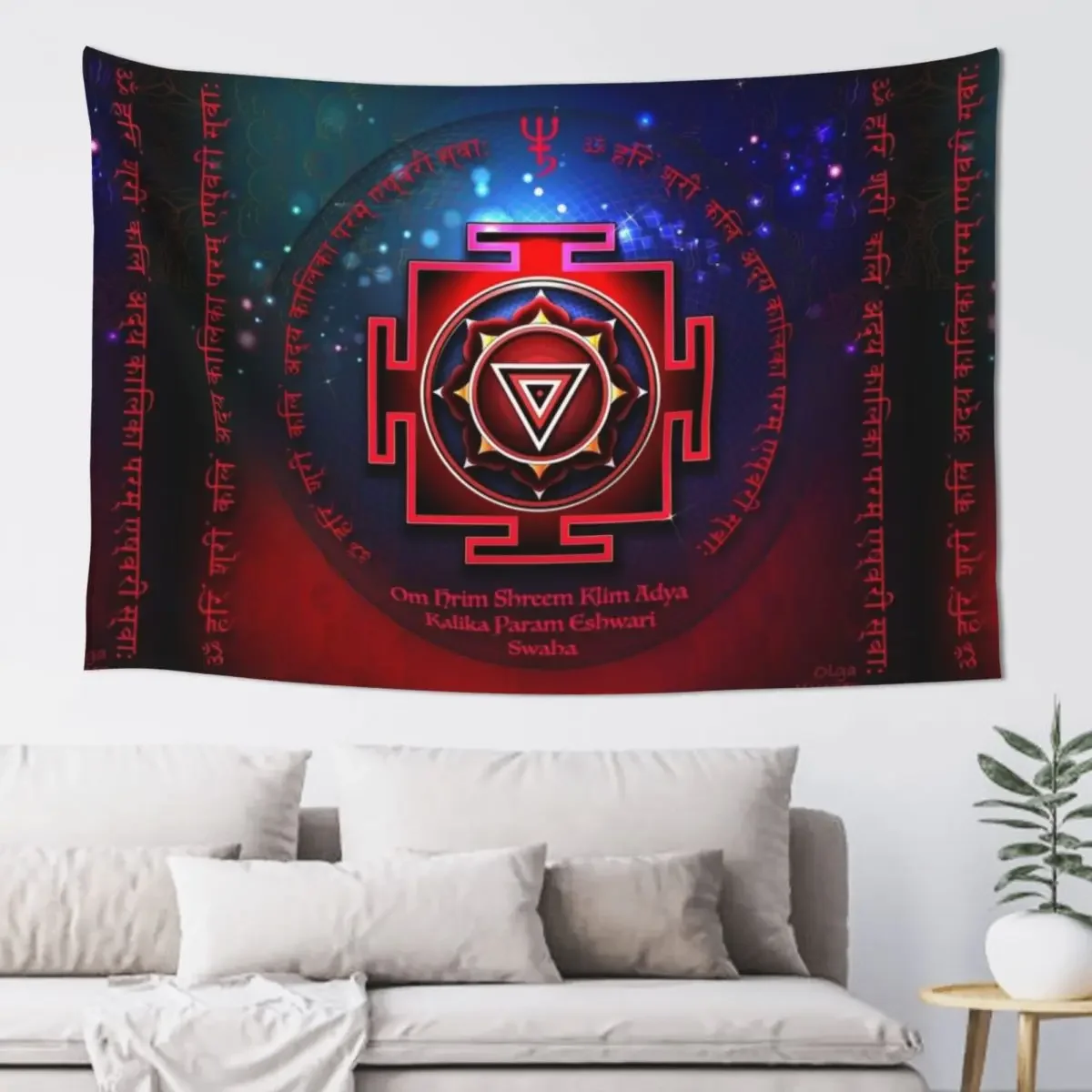 Kali Yantra with the Great Fifteen-Syllable Mantra Tapestry Carpet Wall Kawaii Room Decor Tapestry