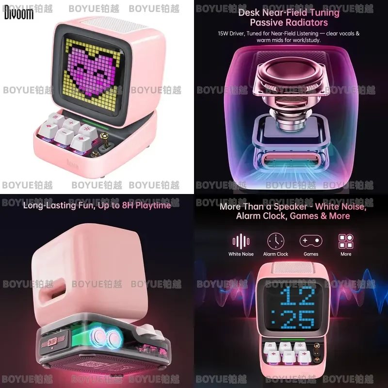 Retro Pixel Art Bluetooth Speaker Alarm Clock Portable DIY LED Display Board Cute Home Decor Light Gift Desktop Gadget