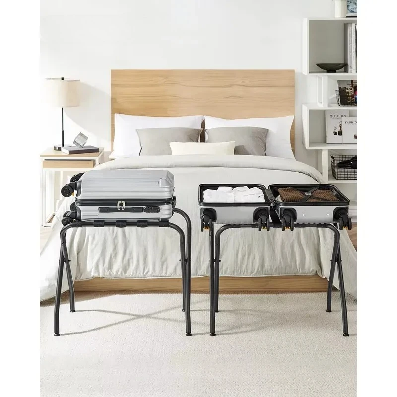 Luggage Rack (Black), Foldable Suitcase Stand, Metal Luggage Holder for Guest Room, Foldable steel frame Suitcase Stand