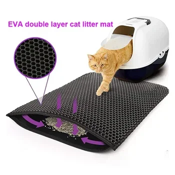 Estera de arena para gatos, caja de arena para gatos de doble capa, estera impermeable, almohadilla plegable de arena antideslizante para gatos,