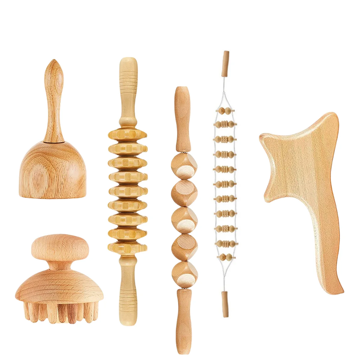 

6 шт. деревянный терапевтический массажер, роликовый триггерный массажер, палочка для фасции, мышц целлюлита, живота, деревянный массажер для тела