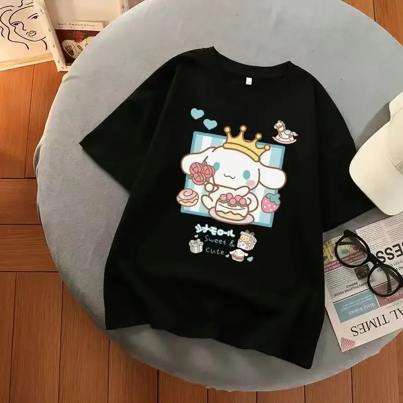 Sanrio-Camisetas estampadas Multicolor Cinnamoroll para mujer, Top Kawaii Y2k, camiseta estética Harajuku de gran tamaño, ropa para mujer