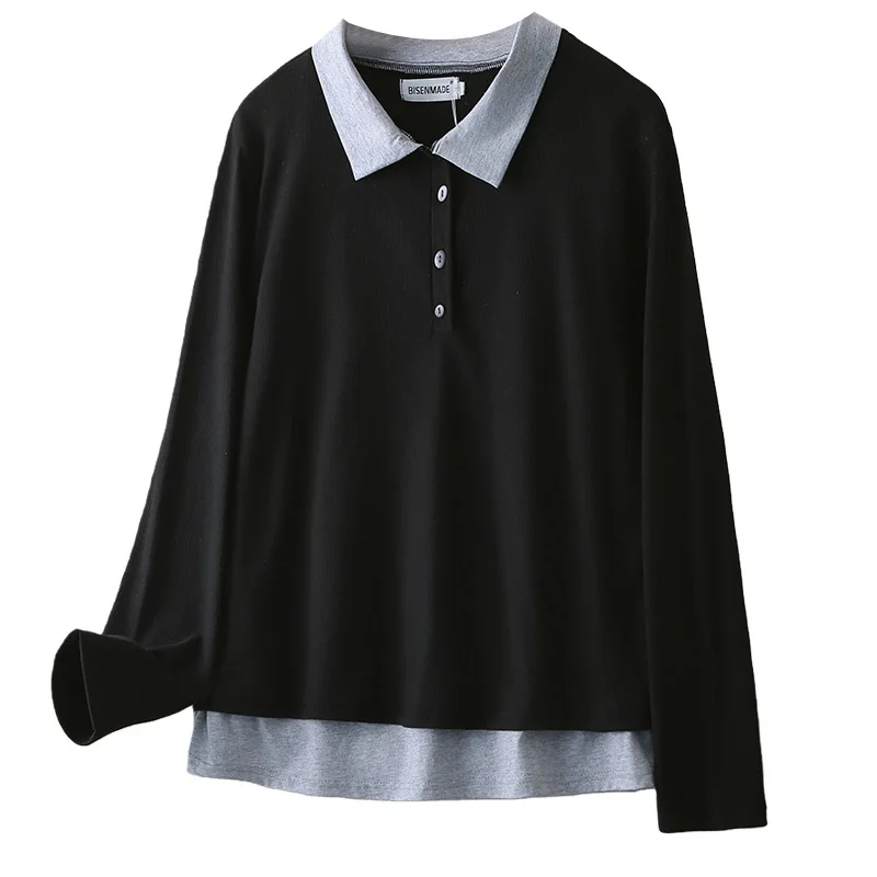 

XXXXL Fashion Plus Size Woman Clothing T-Shirt Spring 2026 Retro color-blocking Fake two-piece Tops 8806