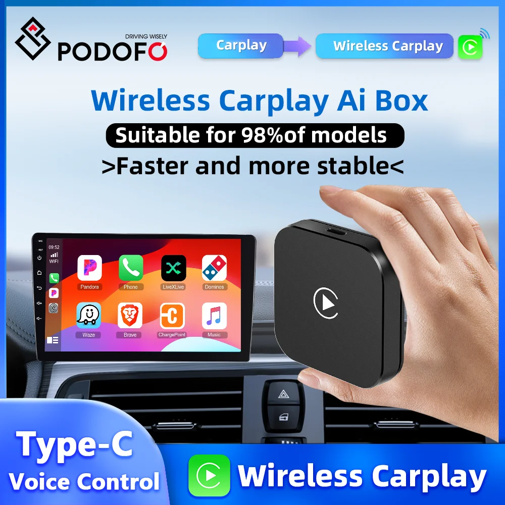 

Podofo Wireless Carplay Adapter Wireless Carplay Box WIFI Bluetooth Plug Play Carplay Dongle AI Voice Carplay AI Box For iPhone