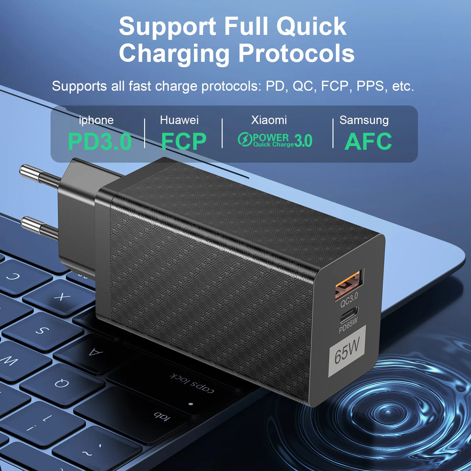 65W GaN Charger for iPad Macbook Laptops QC PD 3.0 USB Type C Super Fast Charger For iPhone 14 13 Pro Max Xiaomi Mi 12 KR Plug