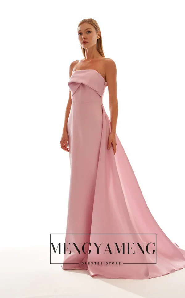 ZHUISHU Abito da sera da donna rosa senza spalline Abiti lunghi da ballo con strascico Abiti da cerimonia eleganti e modesti personalizzati Lady Wear