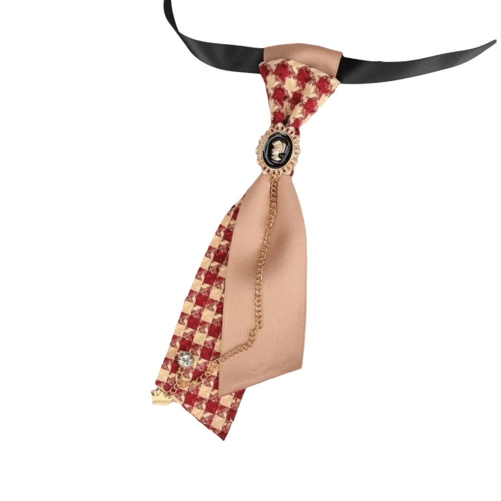Chic Y2K Preppy Necktie Rhinestone Chain Oval Plaid Bow Tie Multiple Colors Adjustable Strap Decorative Neck Tie For Women
