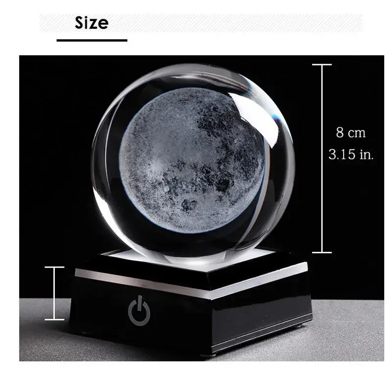 Crystal Ball Laser Inner Carving Meteor Solar System Sphere Three-Dimensional Miniature Planet Decoration Table Ambience Light