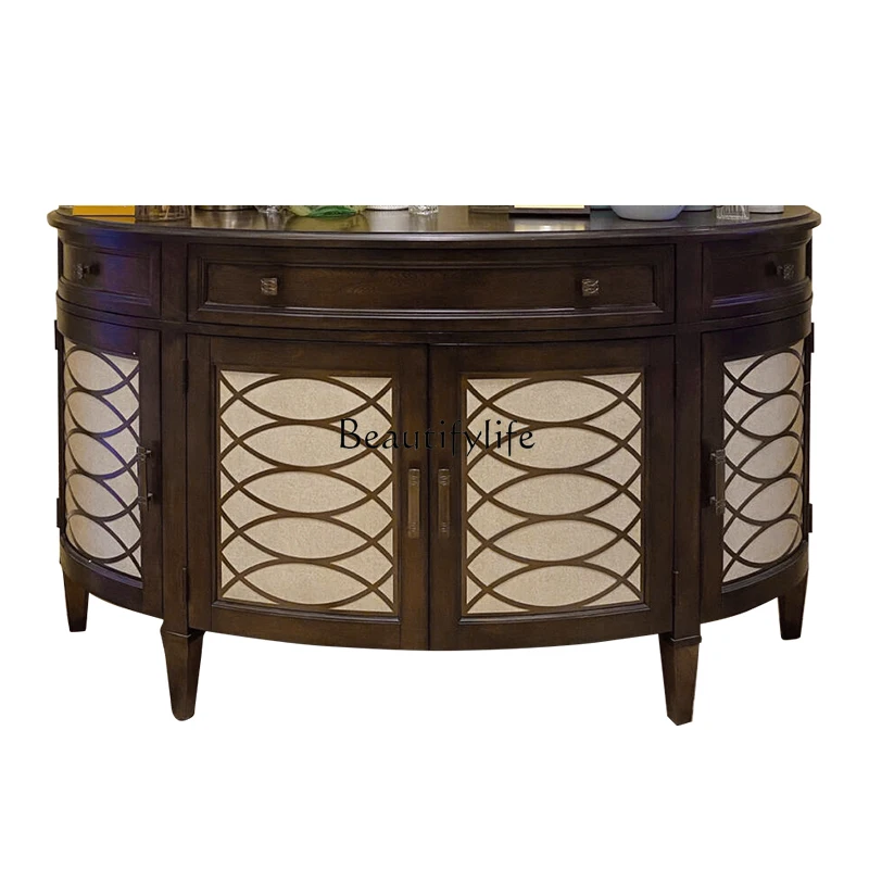 American simple solid wood entrance cabinet retro light luxury semi-round entrance table corridor cabinet