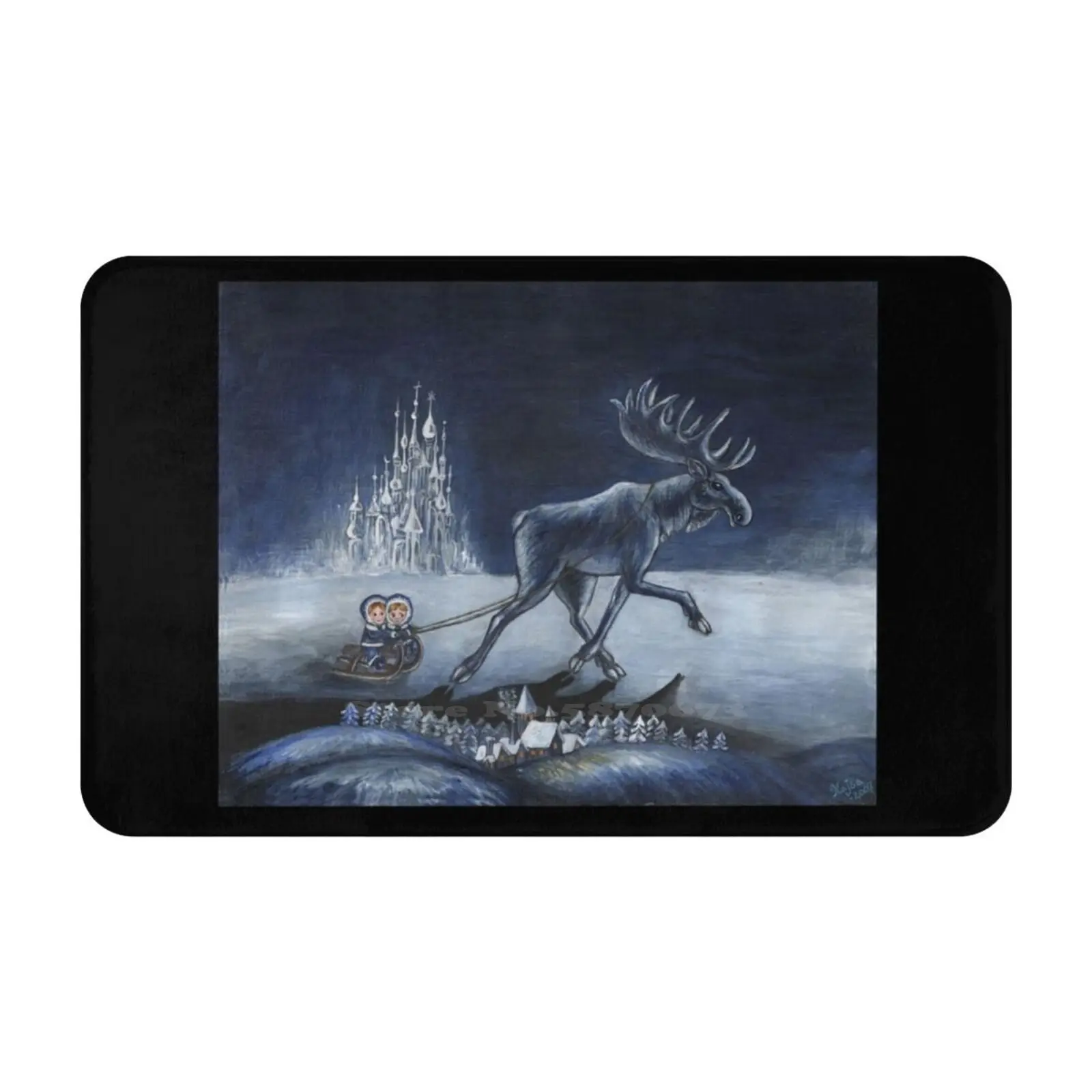 Elk 3D Soft Non-Slip Mat Rug Carpet Foot Pad Elk Winter Landscape Acrylic Children Sleigh Ride Kajsa Christiansson Castle