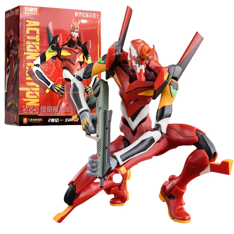 Blokees Evangelion Legend Edition EVA Unit 01 02 00 08α, een model van een mecha die je kunt in elkaar zetten, een beweegbaar model, een verzamelobject en een decoratie voor op je bureau.
