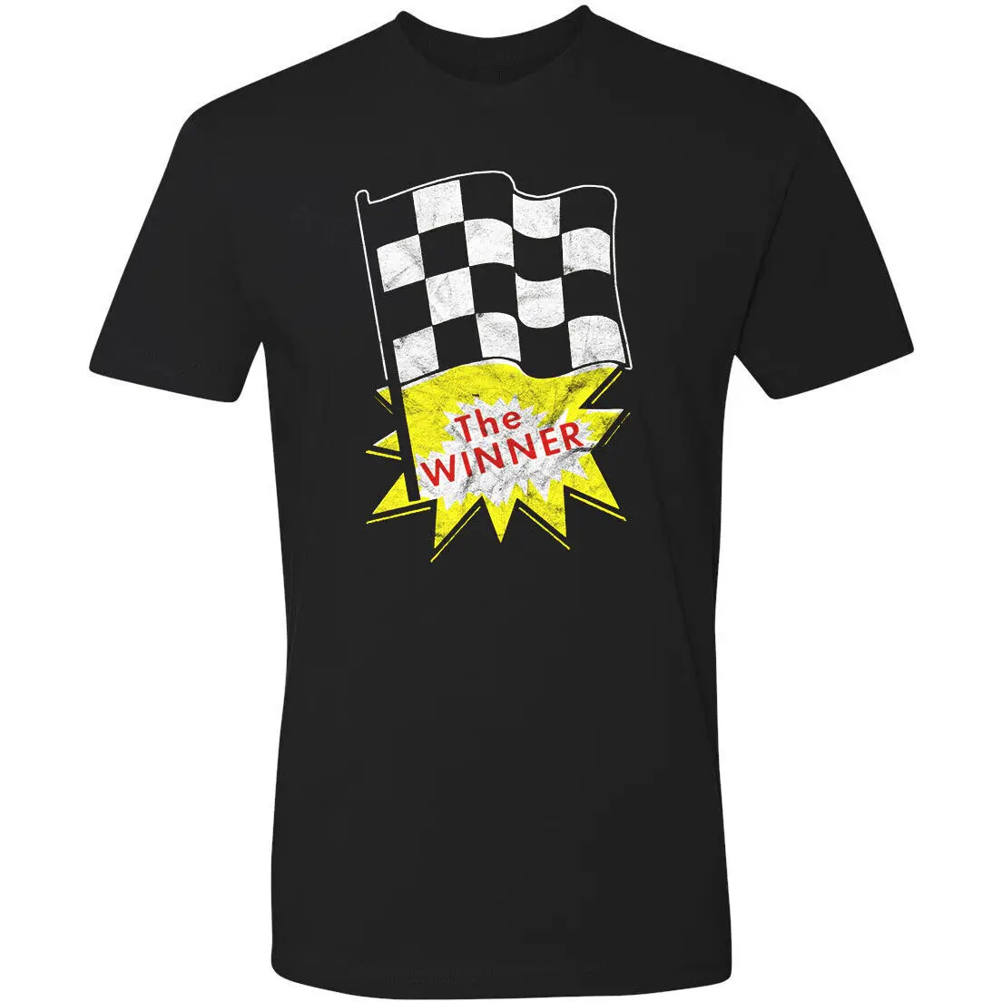 Men's T-shirt White Cotton Hot Rod The Winner Checkered Flag Drag Race Racing