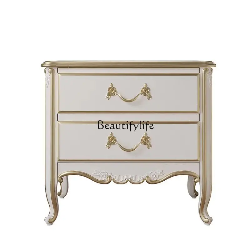 

French solid wood cabinet hand-carved European bedside table light luxury furniture