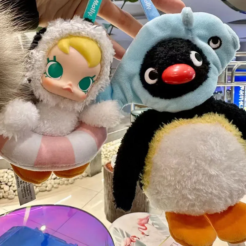 

Genuine Baby Molly × Pingu Happy Fishing Vinyl Pendant Blind Box Penguin Animal Cute Backpack Pendant Christmas Gift For Girls