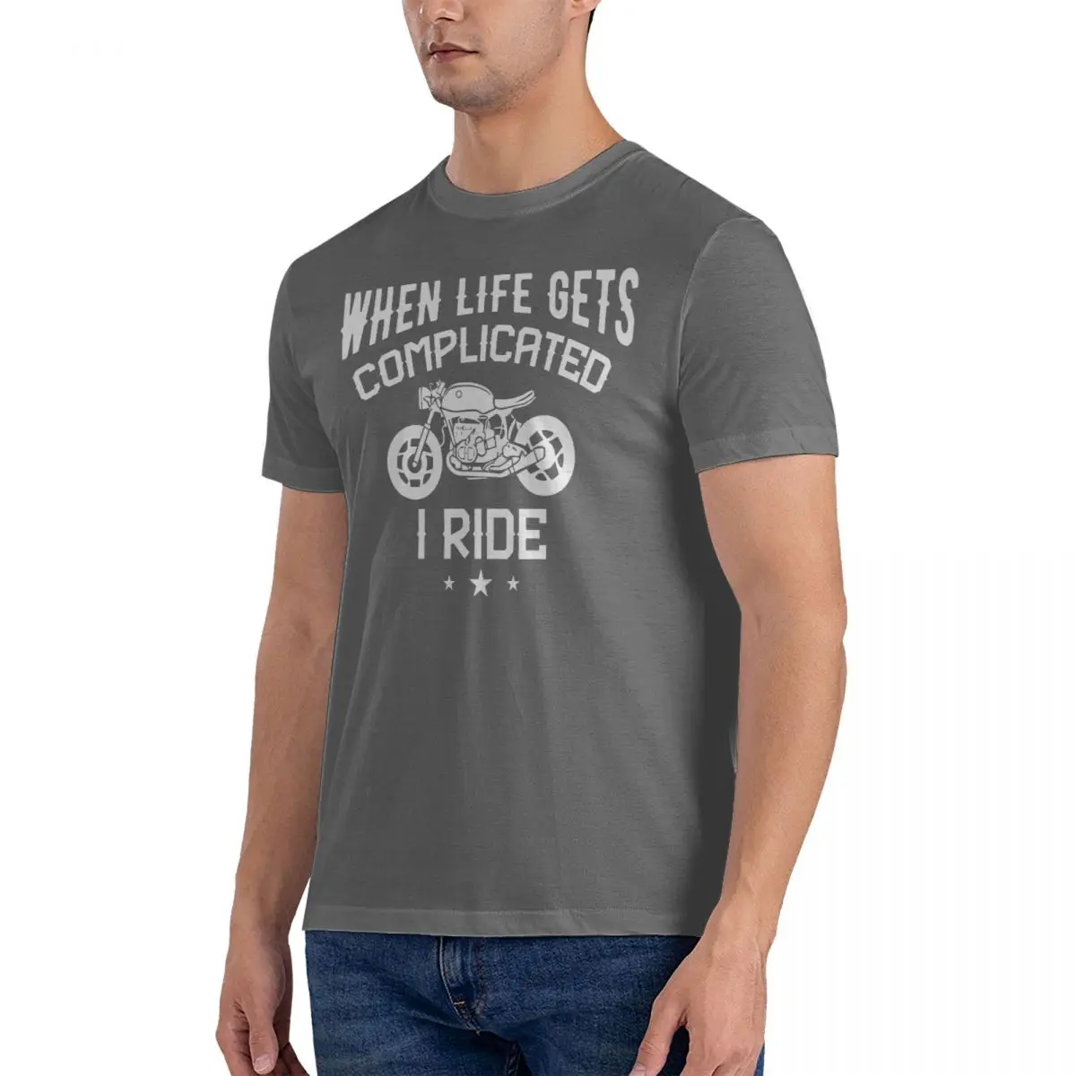 Simply Funny And Cool. When Life Gets Complicated I Ride. T-Shirt Men Cafe Race Motorcycle Cool 100% Cotton Tee