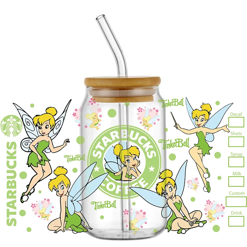 Miniso Cartoon Fairy UV DTF Cup Wrap for 16oz Libbey Glasses Peter UV DTF Washable Transfers Stickers Custom DIY Mug Sticker