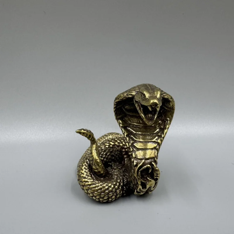 Antique Collectible Bronze Zodiac Snake Ornament, Pure Brass Cobra Decorative Craft