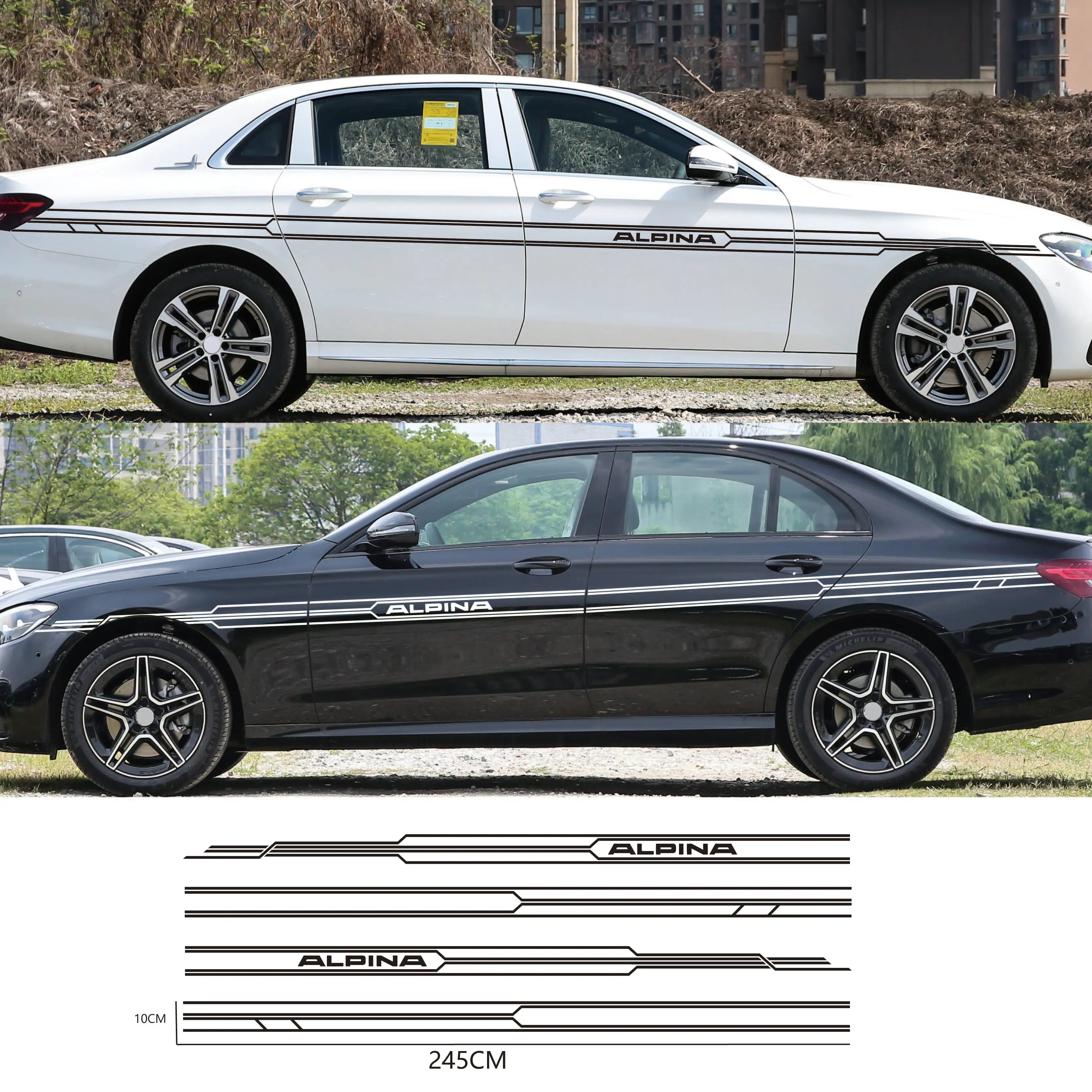 2Pcs Car Door Side Stripe Skirt Sticker Waist Line Upper Body Vinyl Decal Apply For Bmw Alpina Auto Decor Accessories