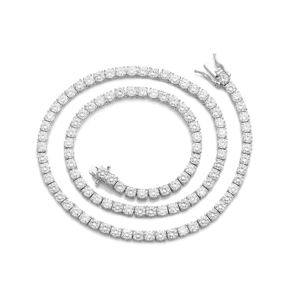 Certified GRA Moissanite Tennis Necklace 3/4/5/6mm Solid 925 Sterling Silver Diamond Tennis Necklaces for Women Man MS035