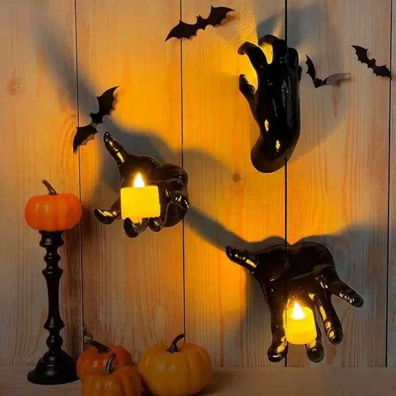 

Halloween Wall Decorations Creepy Horror Hands Candles Scary Hand Menorah Wall-Mounted Scary Ghost Hand Storage Shelf