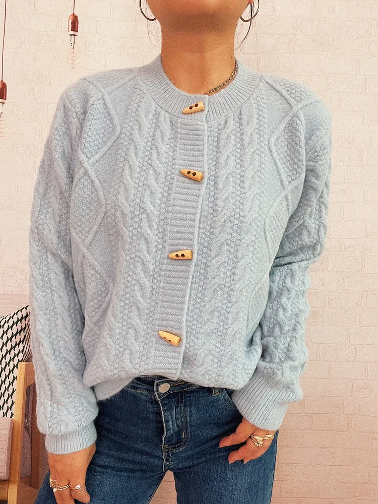 Kardigan Wanita Musim Gugur Musim Dingin Kancing Satu Warna Solid 2025 Mantel Sweater Rajut Lengan Panjang Wanita