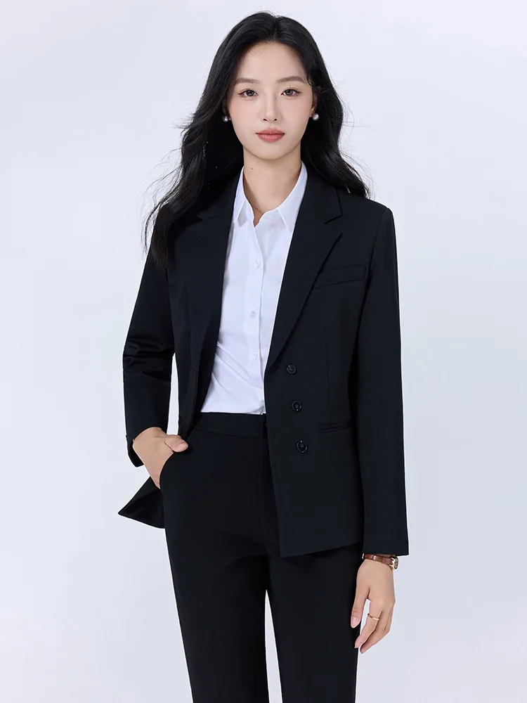 Gray Blazer for Women2025New Korean-style formal interview attire, long-sleeved business suit for petite individuals