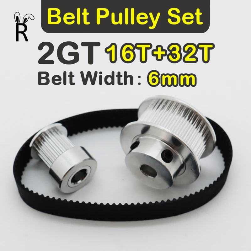 2:1 Reduction 16T 32T 2GT Timing Pulley Set Belt Width 6mm Belt Pulley Set GT2 Pulley Set Synchronous Wheels Kit 16Teeth 32Teeth