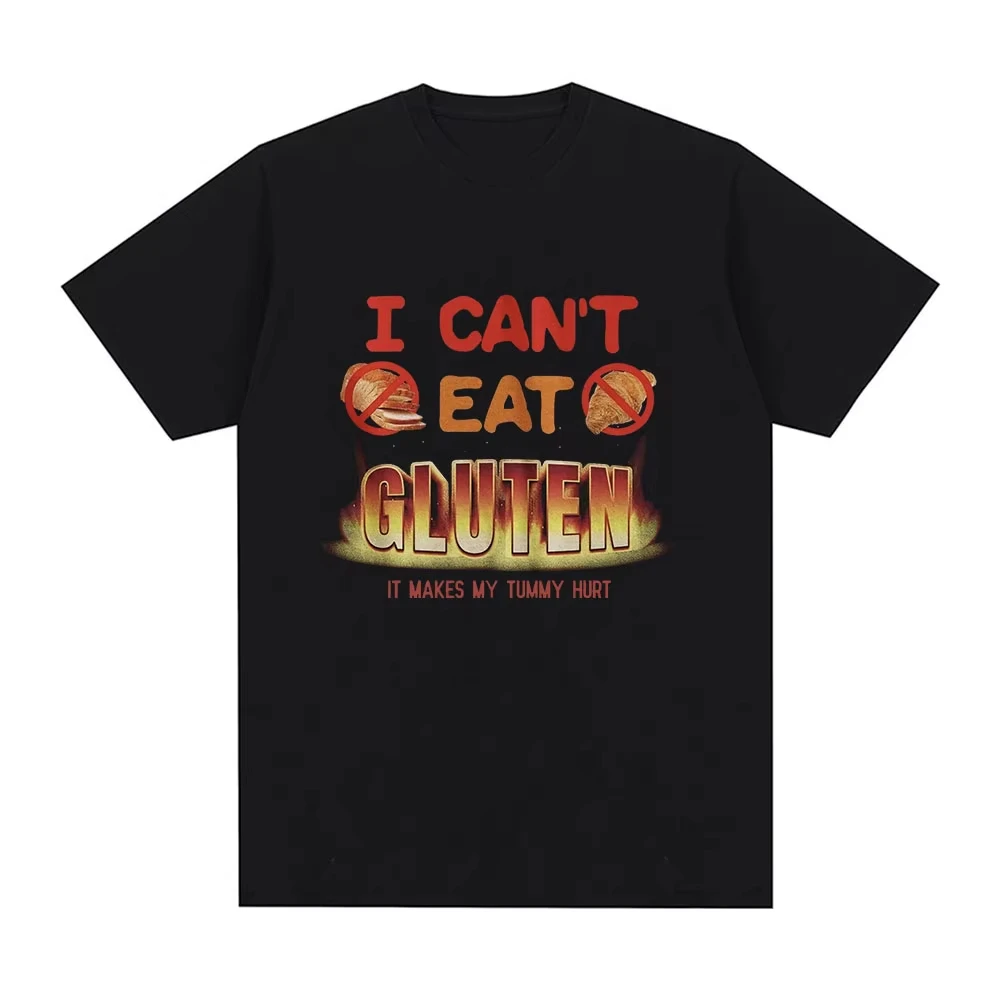 2026 I Can't Eat Gluten It Makes My Tummy Hurt Meme T-shirt Intolerance Men's Women's Casual Short Sleeve Crew Neck Cotton Tee
