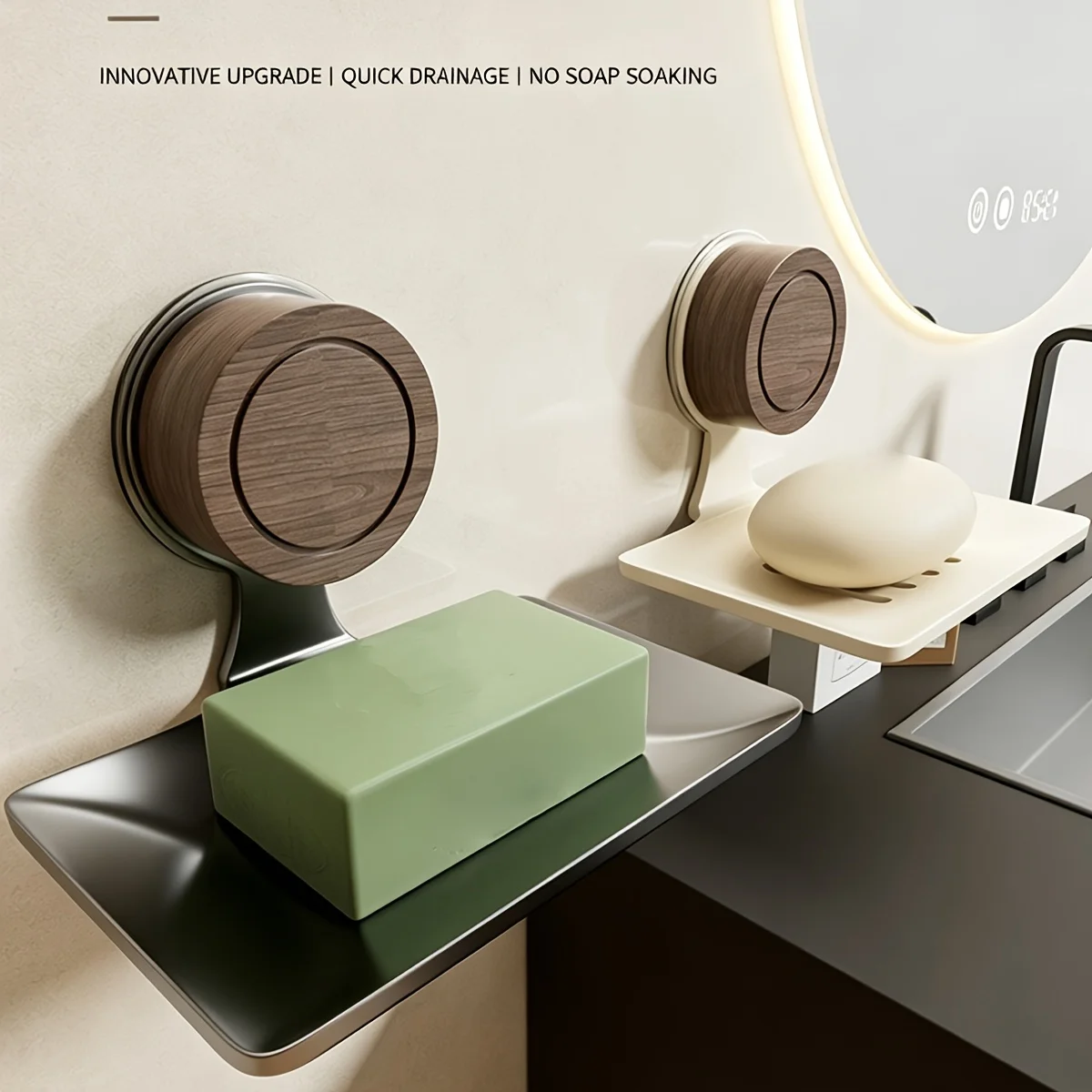 Suction Cup Soap Dish with Drain Holes, Wall-Mounted Metal Soap Tray for Bathroom and Kitchen, Rust-Proof, Easy to Install