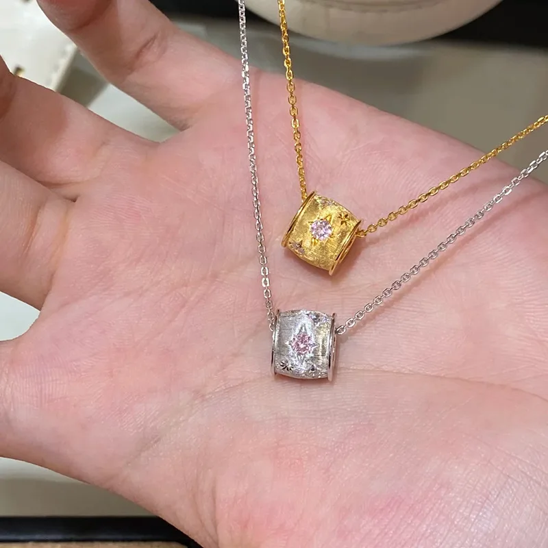 

Inspiration brushed pendant gentle style exquisite silver 925 inlaid diamonds pink star necklace Daily wear jewelry gifts