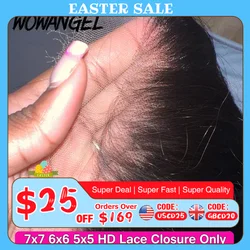 Wow Angel 7X7 6X6 5X5 HD Lace Closure Frontal Human Hair Straight Hair Melt Skins Pre Plucked HD Lace Closure Only Virgin Hair