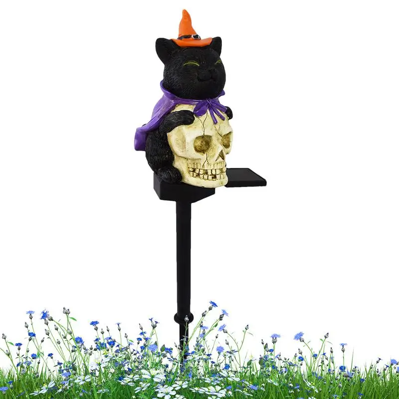 Impermeável Halloween Solar Lights para Exterior, Skull Garden Stake Light, Black Cat Decoração, Solar Powered Paisagem Iluminação