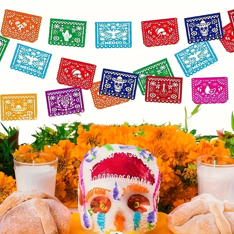 1 PC Mexican Party Banner,Fiesta Cinco De Mayo Banner Papel Picado for Dia De Los Muertos Day of the Dead Decor|may fifth