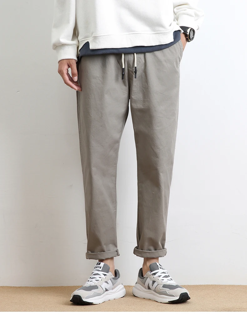 High Quality Summer Thin Men's Casual Pants 95%Cotton Breathable Solid Color Outdoor Elastic Waist Chino Trousers Male Amekaji