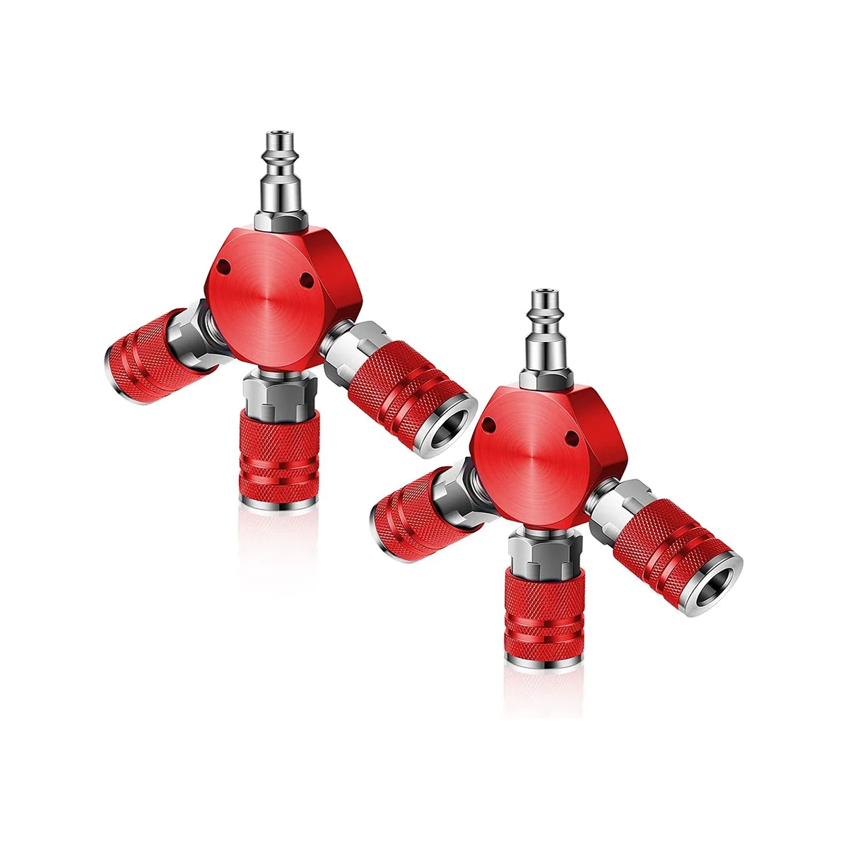 

2 Pcs Air Hose Connectors 3 Way Air Hose Fittings 1/4 in NPT Air Compressor Fittings Air Compressor Accessories (Red)