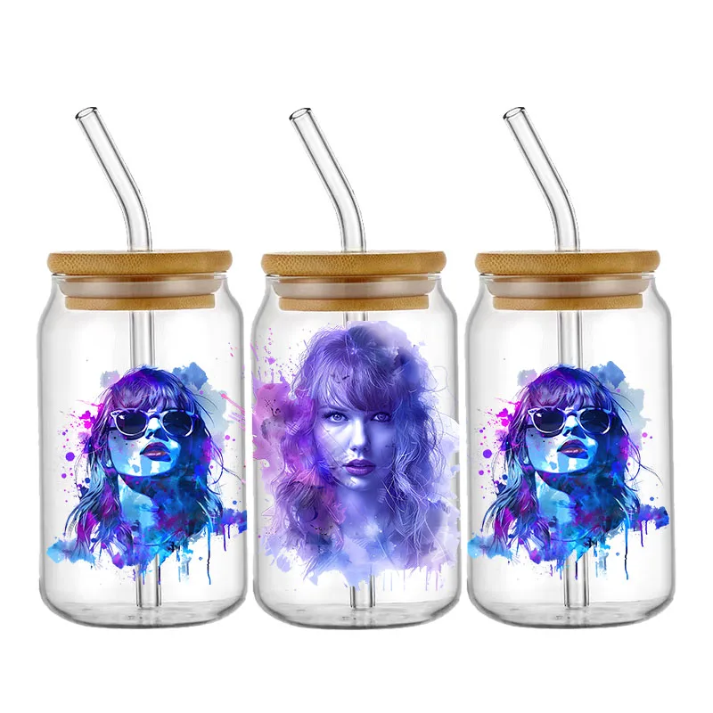 Super Star singer love story UV DTF Transfer Sticker Cup Wraps For16OZ Glass Libbey Can Bottle Selfadhesive Washable DIY Custom