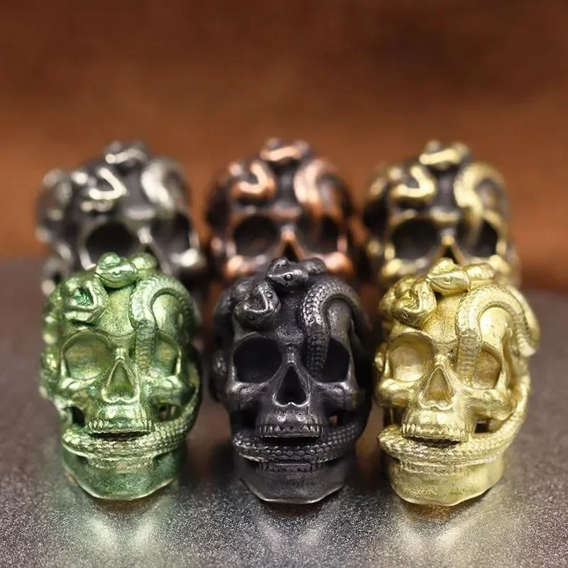 Double Snake Skull Head Brass Knife Bead EDC Outdoor DIY Paracord Accessories Woven Lanyard Pendant Jewelry Punk Bracelet Charms - view 3