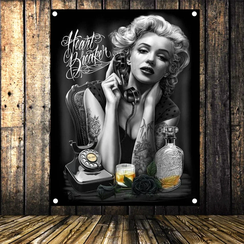 

Tattoo Pin Up Girl Backside Poster Wall Painting Tapestry Banner Sexy lady Beauty and Art Home Decoration Hanging flag Drawing