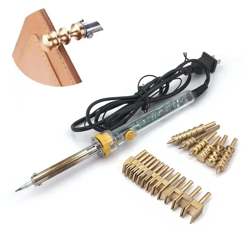 Adjustable Temperature Electric Soldering Iron Pure Copper Edge Pressing Head Leather Edge Sealing Tool DIY Leather Repair Tool