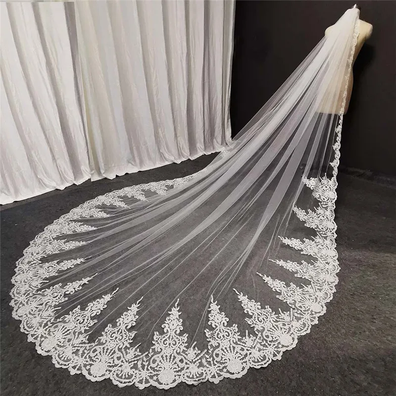 Customized 3m/4m/5m Long 3 Meters Wide Wedding Veil with Comb One Layer Lace Bridal Veil White/Ivory Veil for Bride