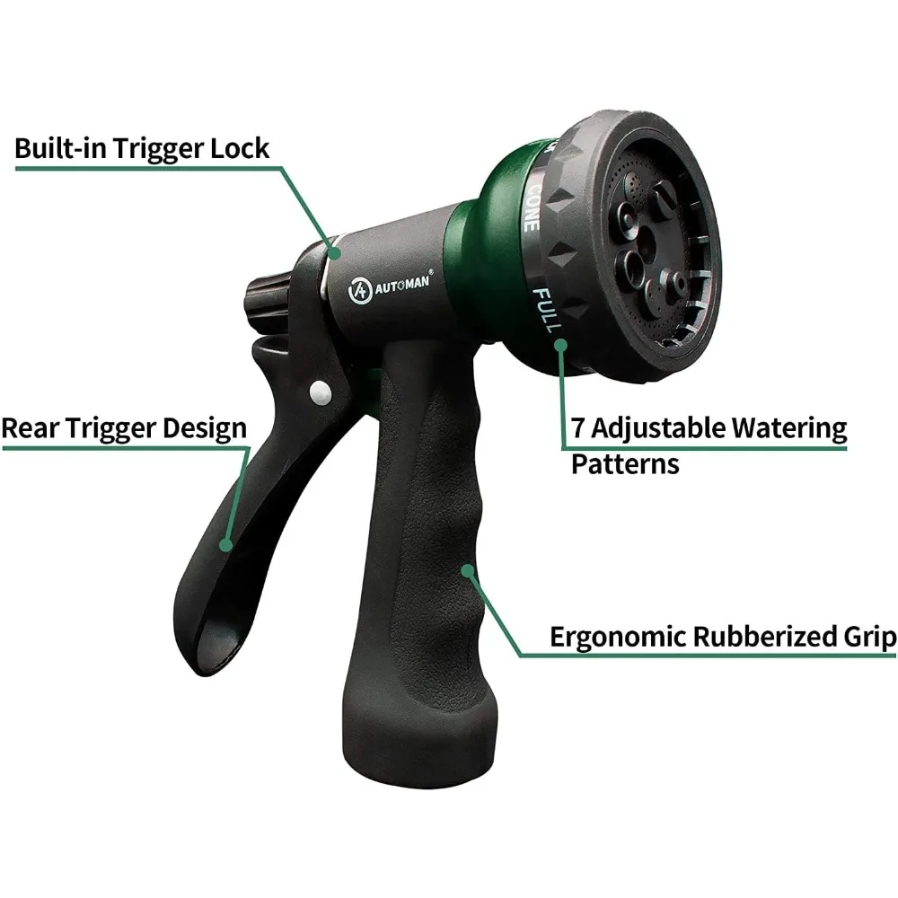 2 Pack Garden Hose Nozzle with 7 Patterns, ABS Sprayer, Ergonomic Grip for Watering, Cleaning, Pet Shower