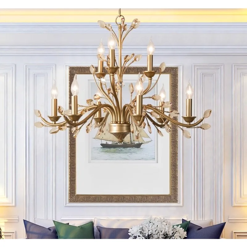 

Американская роскошная золотая двухслойная хрустальная потолочная люстра для столовой, вестибюля отеля, виллы, художественное украшение, подвесные светильники