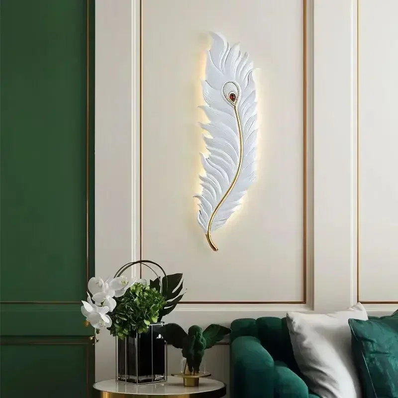 Modern Feather Resin Wall Lamps LED Wall Sconces Bedroom Bedside Living Room Background Wall Hallway Home Decor Indoor Lighting - Image 5