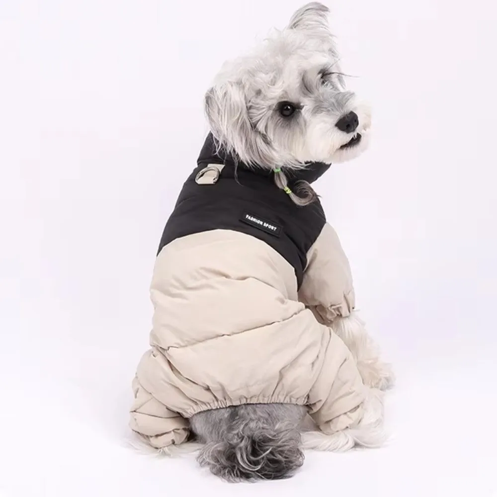 Waterproof Fabric Dog Jacket Four Legs Design Padded Cotton Dog Jumpsuit Solid Color Warm Insulation Dog Clothes