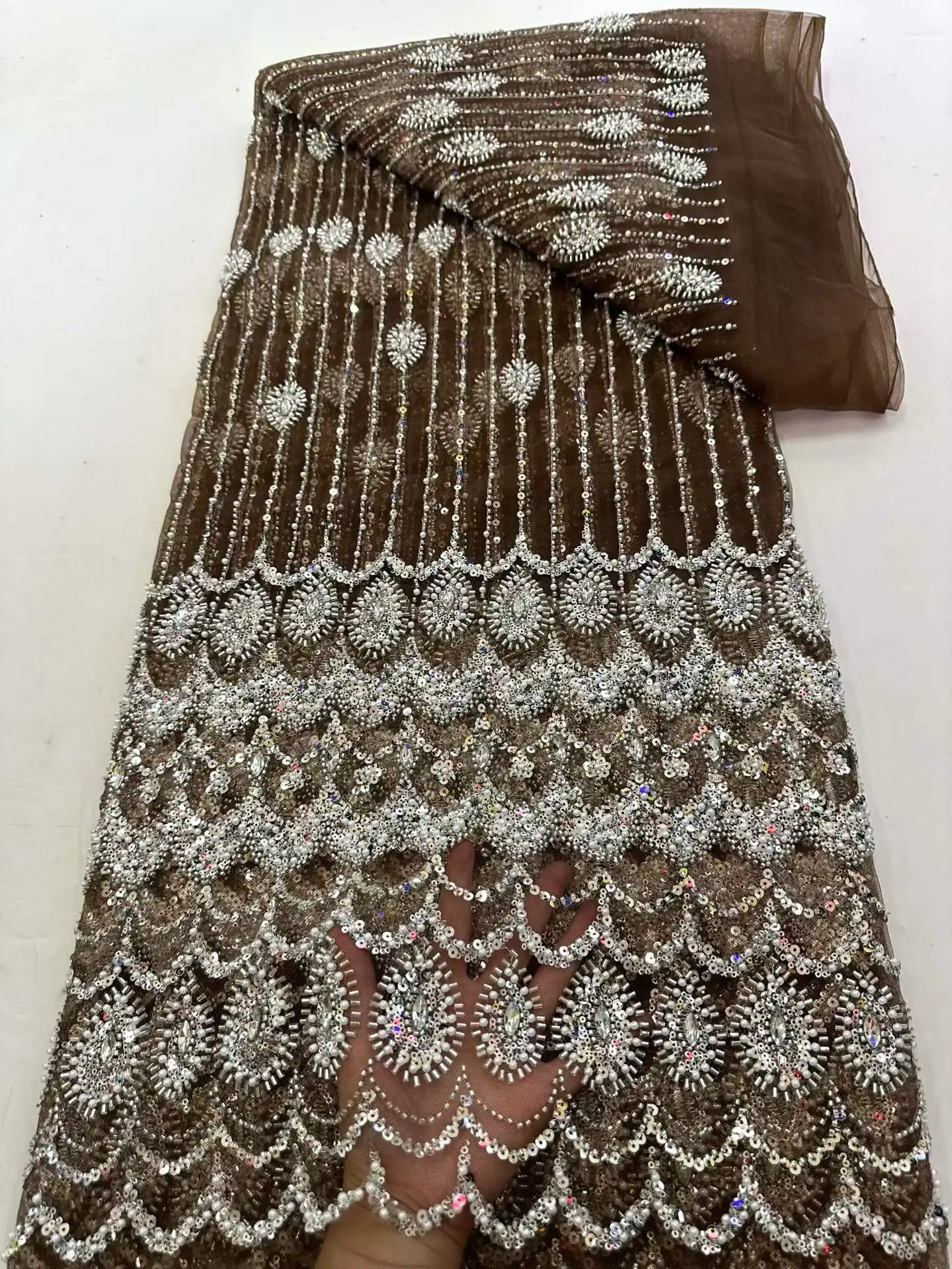 

Nigerian Beaded Embroidery Lace 2026 High Quality French Net Sequins Tulle African Lace Fabric For Luxury Wedding Party Women