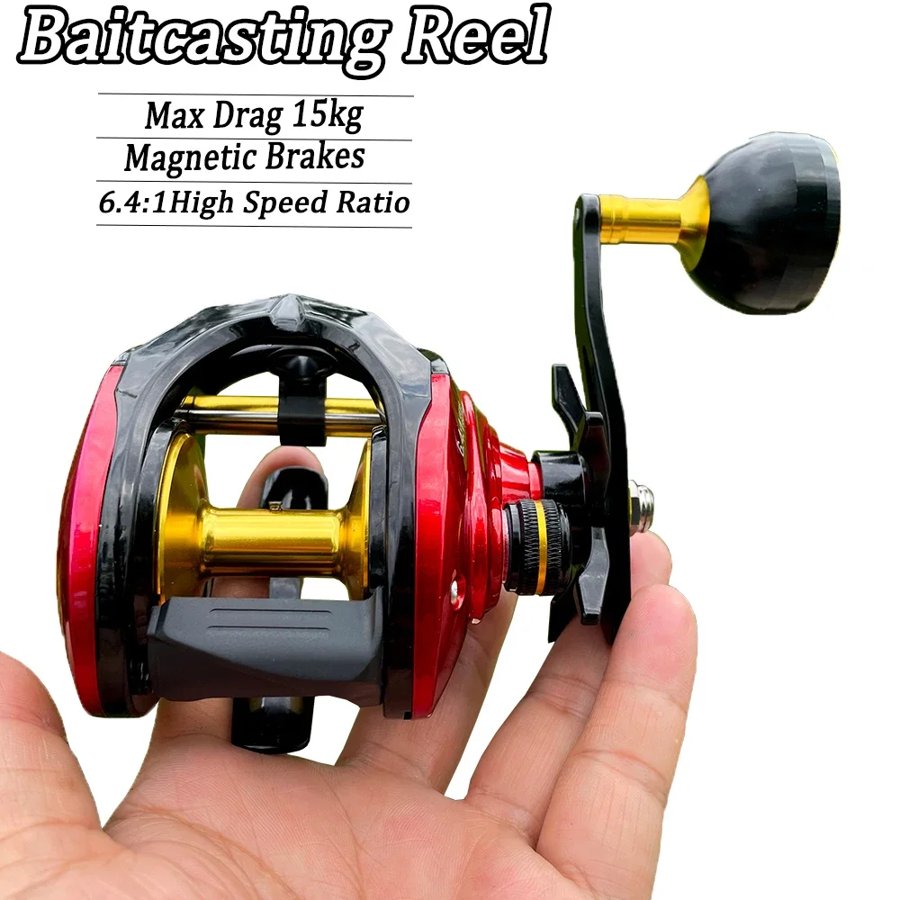 Large Capacity Baitcasting Fishing Reel Professional Ultra Light 6.4:1Gear Ratio Carp  Big Game Casting Reel Super Power15KG