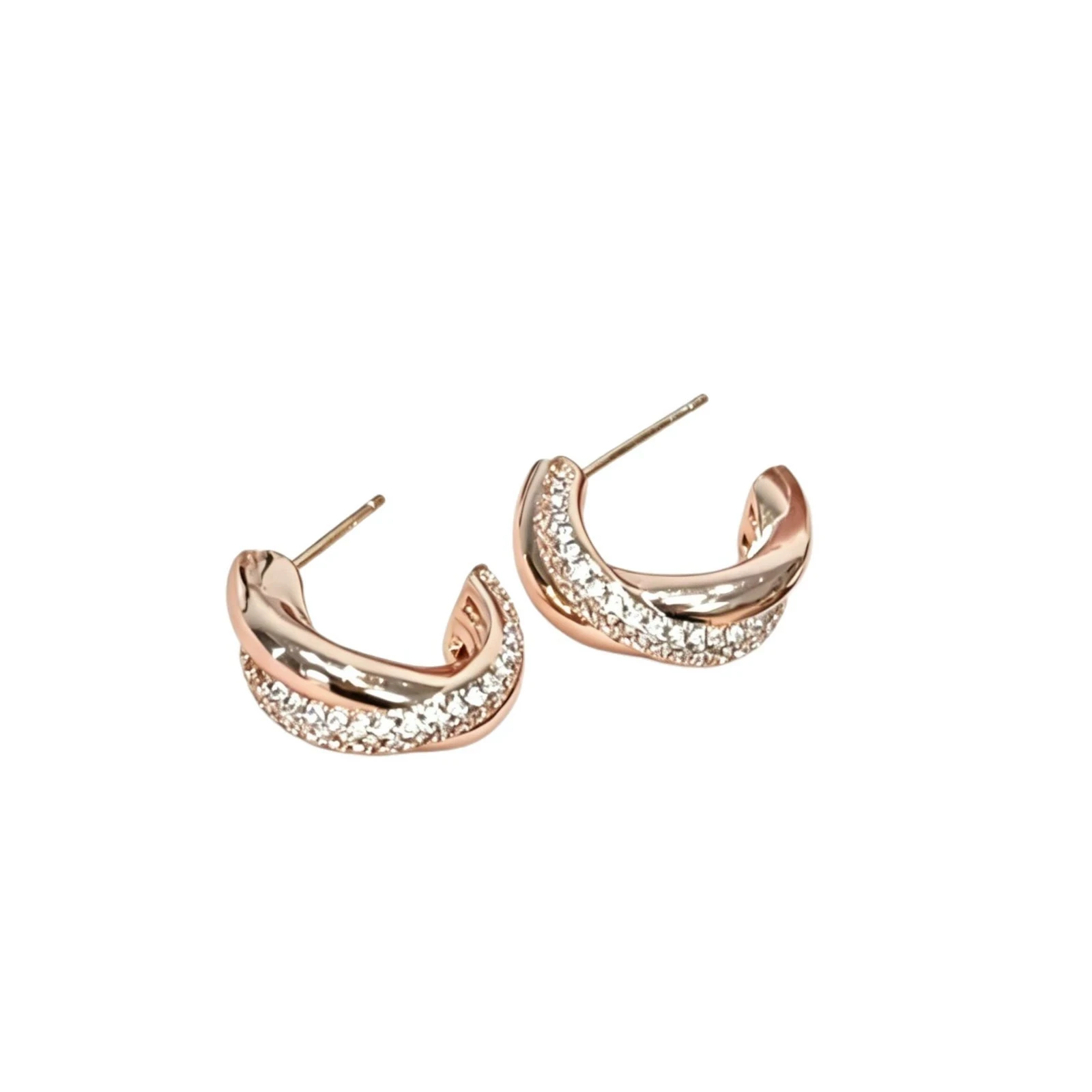 

925 Silver Rose Gold Plated Cubic Zirconia Earrings, A Minimalist Luxury Jewelry Designed Specifically for Sensitive Ears Gift